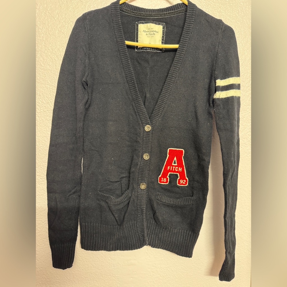 Abercrombie & Fitch Dark Gray Cardigan with Red Logo